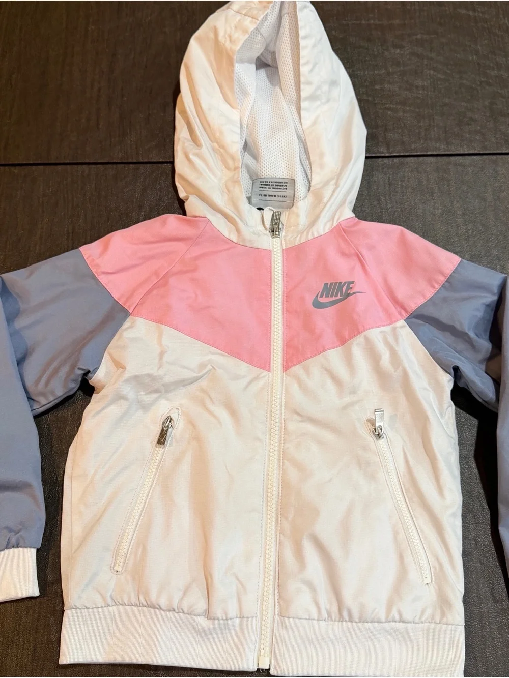 Nike Girls Windrunner Windbreaker Jacket Colorblock Pink Gray and White Sz 4T
